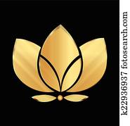 lotos, gold, blume, symbol, vektor, logo, design lotos, gold, blume, symbol, vektor, logo, design