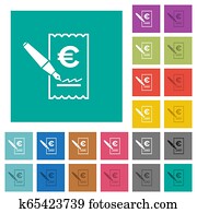 Signing Euro cheque square flat multi colored icons