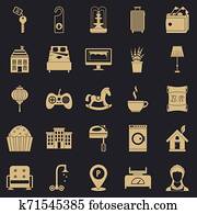 Small house for rest icons set, simple style Small house for rest icons set, simple style