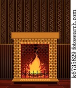 Stone fireplace with flame Stone fireplace with flame
