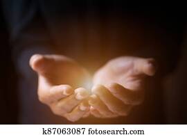 איש, ידיים, להתפלל, ב, רקע כהה, עם, אמונה, ב, דת, ב, god., הנע, של, קוה, או, love.