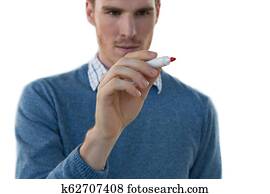 executivo masculino, escrita, ligado, invisível, tela