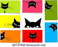 Set of funny cats, 10 cards for your design with place for your text Set of funny cats, 10 cards for your design with place for your text