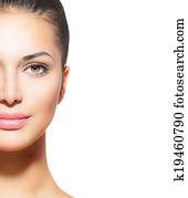 bonito, mulher jovem, com, limpo, fresco, pele