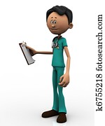 Cartoon doctor holding a clipboard.