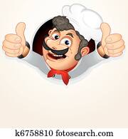 cozinheiro, cozinheiro, mostrando, polegar cima