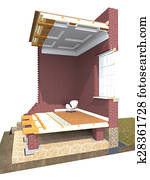 Cross section of brick house