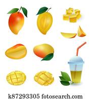 Mango icons set, cartoon style Mango icons set, cartoon style