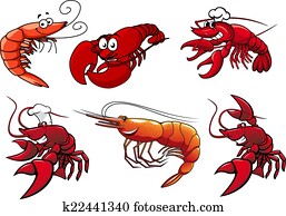 meeresfrüchte, charaktere, von, shrimp,, garnelen, und, hummer meeresfrüchte, charaktere, von, shrimp,, garnelen, und, hummer