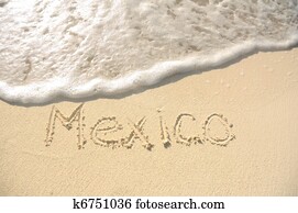 Mexico Written in Sand on Beach