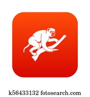 Monkey is climbing up on a tree icon digital red