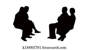 obývať, sediaci, konaný vonku, silhouettes, set, 11