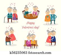 vektor, senior, kopplar, i kärlek, hos, valentinbrev, s, dag