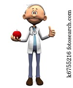 älter, karikatur, doktor, halten, ein, apple.