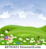 Clip Art of flower meadow panorama k5441898 - Search Clipart ...