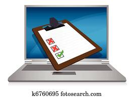 laptop display with a survey laptop display with a survey