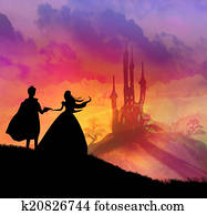 Magic castle and princess with prince Magic castle and princess with prince