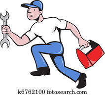 mechanic repairman with spanner running mechanic repairman with spanner running