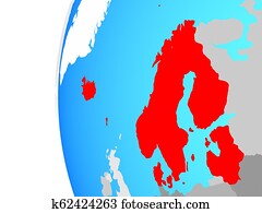 Northern Europe on globe