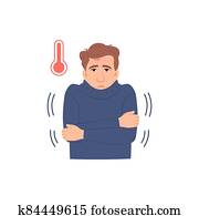 Sick person portrait isolated flat icon. Man in fever with high temperature, thermometer sign. Flu virus cold coronavirus symptom. Character in sweat. Cartoon medical infographic vector illustration. Sick person portrait isolated flat icon. Man in fever with high temperature, thermometer sign. Flu virus cold coronavirus symptom. Character in sweat. Cartoon medical infographic vector illustration.