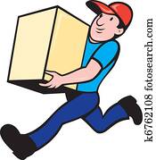 בן אדם של משלוח, עובד, לרוץ, למסור, קופסה