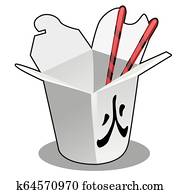 Close-up of chopsticks in a Chinese takeout box Stock Photo
