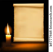 Background with old paper, candle Background with old paper, candle