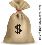 bolsa dinero, con, dólares., vector.