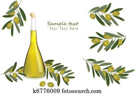 Bottle of olive oil with olives Bottle of olive oil with olives