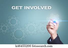 hombre de negocios, dibujo, en, virtual, screen., conseguir, implicado, concepto