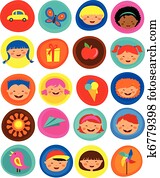 mignon, gosses, modèle, à, icônes, vecteur, illustration