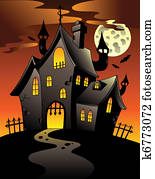 scène, à, halloween, manoir, 1
