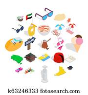 social, comportamento, ícones, jogo, isometric, estilo