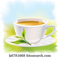 Cup of tea and a natural green leaf Cup of tea and a natural green leaf