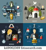 Funeral Concept Icons Set Funeral Concept Icons Set