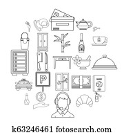 público, ícones, jogo, esboço, estilo