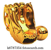 Sports: golden baseball glove and ball isolated Sports: golden baseball glove and ball isolated