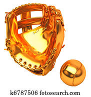 Sports in USA: golden baseball glove and ball