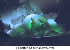 the man standing on glowing eggs with a monster inside the man standing on glowing eggs with a monster inside
