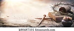 תשוקה של ישו ישו הנוצרי, -, הבס, ו, עקוב מדם, ציפורניים, ו, כתר של קוצים, ב, יבש, הארק, עם, דאפוכאסאד, רקע