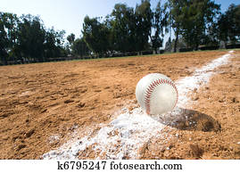 Baseball on chalk line Baseball on chalk line