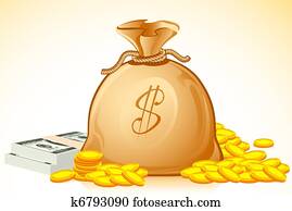 bolsa, lleno, de, dinero