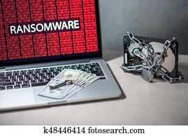 disco duro, trancadas, com, monitor, mostrar, ransomware, cyber, ataque