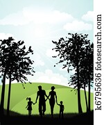 Family walking outside