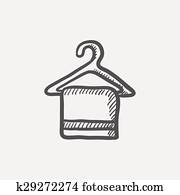 Kleiderbügel, für, äußer, kleidung, skizze, icon. Clipart | k44902655