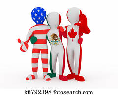 NAFTA. People in color of national flag. NAFTA. People in color of national flag.