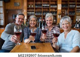 קבץ, של, לחייך, בכור, ידידים, בעל, יין אדום, ב, מסעדה