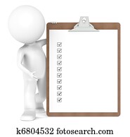 3D Little Human Character and a Clipboard with Check Marks