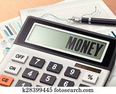 calculator with the word money 