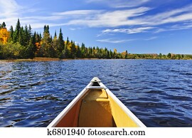 Canoe bow on lake Canoe bow on lake